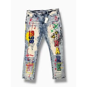 Rue21 Supreme Flex Skinny Jeans Mens 36x32 Graphic Acid Wash NWT